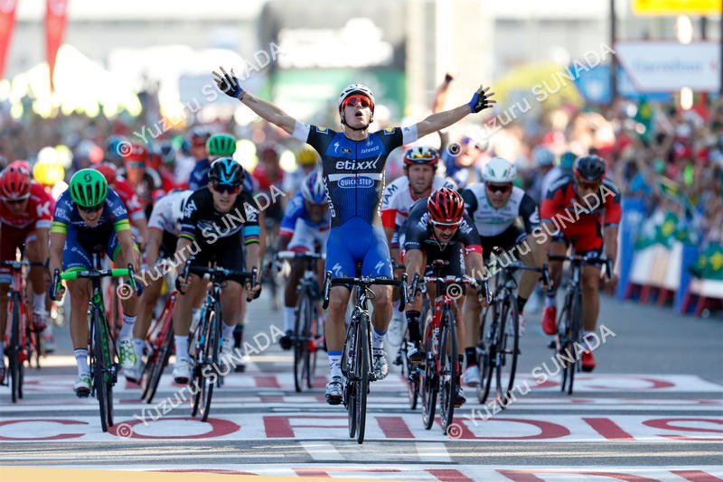 21 August 2016 71st Vuelta a Espana Stage 02 : Ourense - Baiona 1st : MEERSMAN Gianni (BEL) Etixx - Quickstep 2nd : SCHWARZMANN Michael (GER) Bora - Argon 18 3rd : NIELSEN Magnus Cort (DEN) Orica - BikeExchange Photo : Yuzuru SUNADA